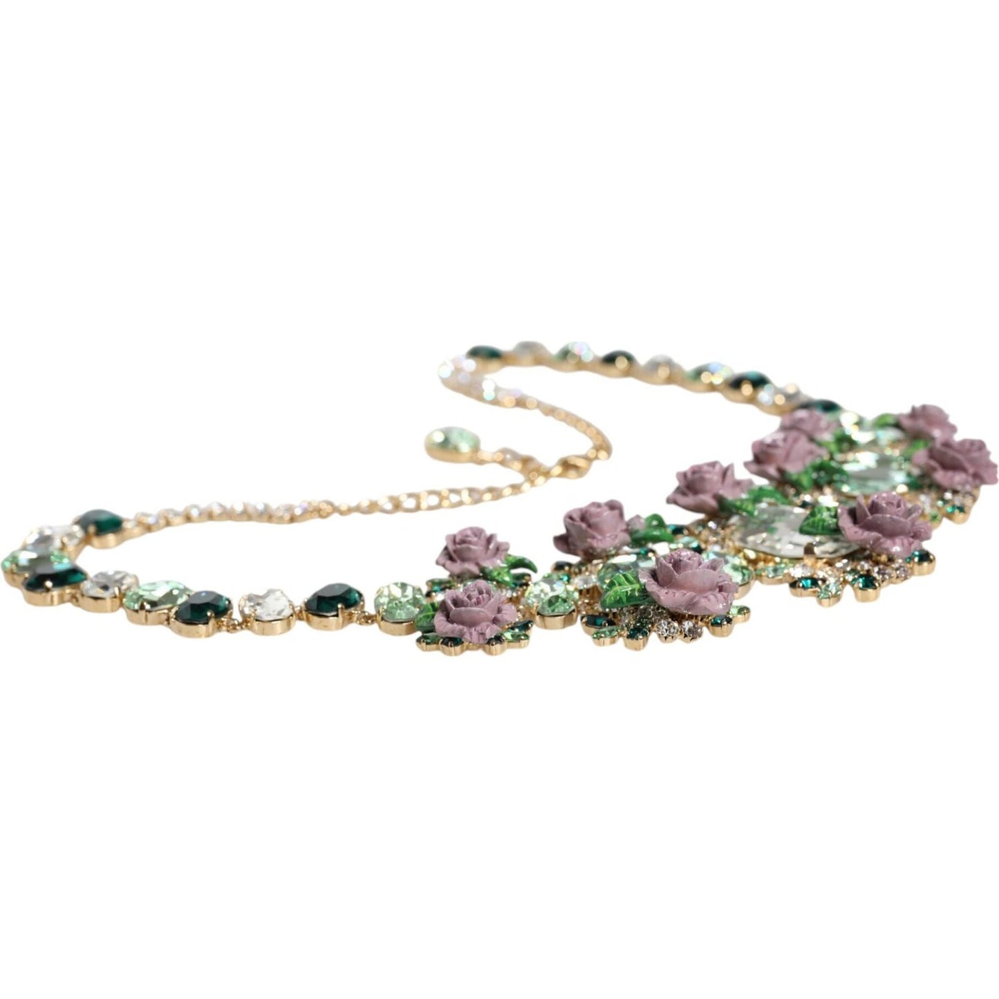 Dolce & Gabbana Gold Brass Link Chain Rose Petal Crystal Embellished Necklace Dolce & Gabbana