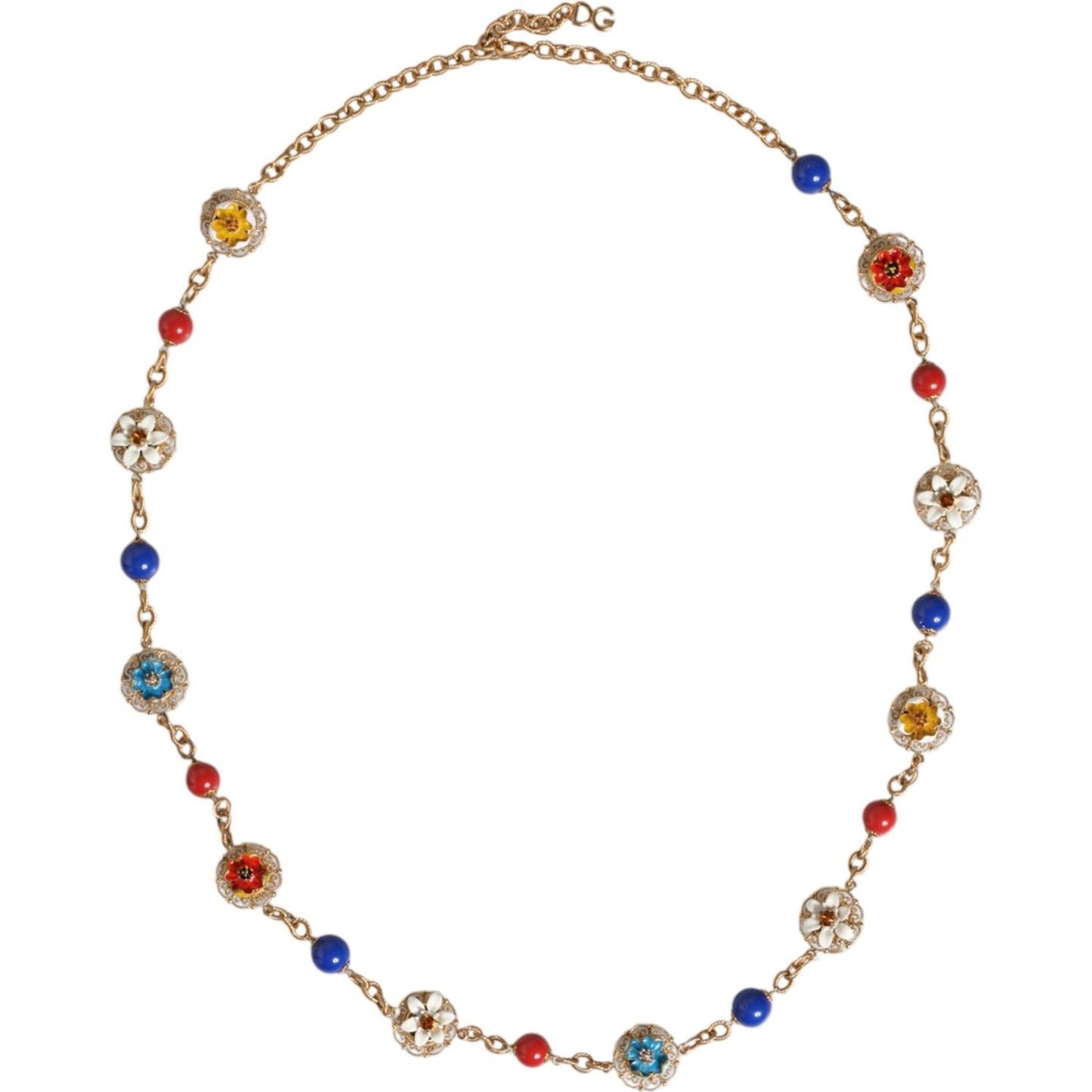 Dolce & Gabbana Gold Tone Brass Chain Floral Crystal Beaded Necklace Dolce & Gabbana