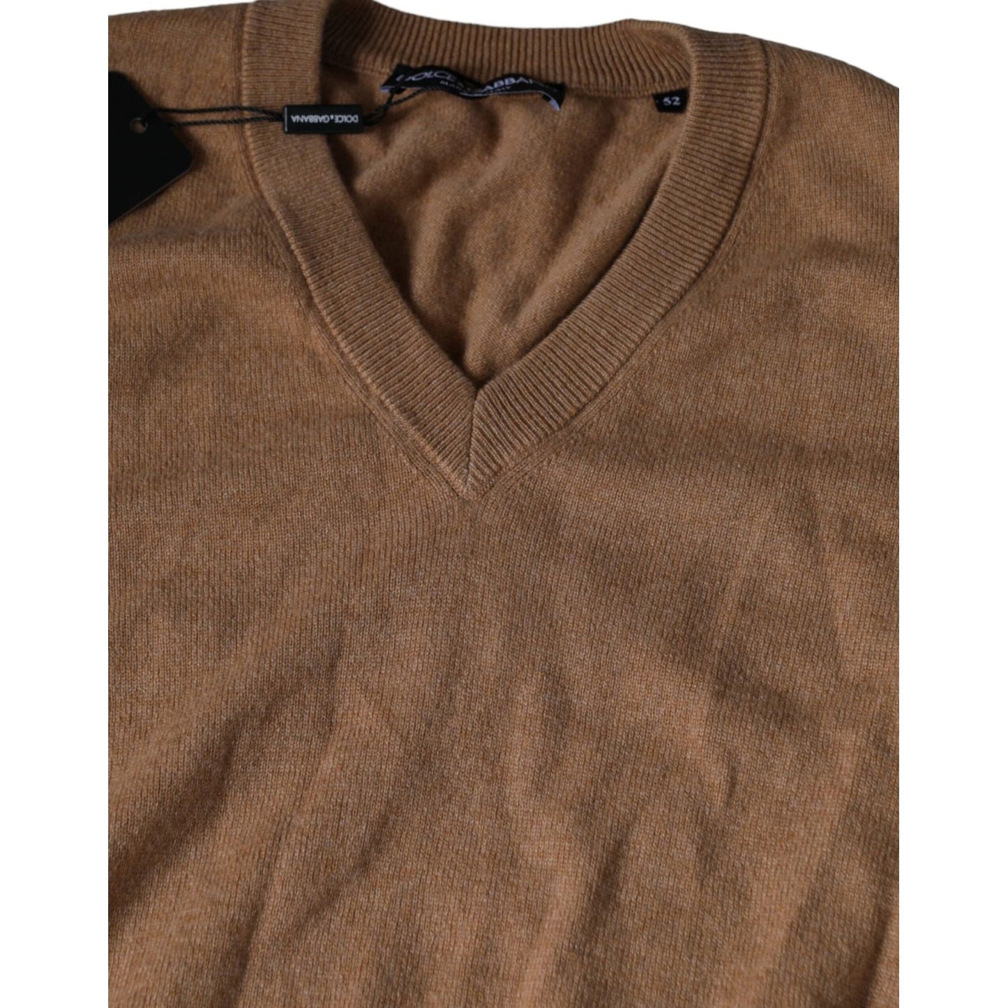 Dolce & Gabbana Brown Cashmere Knit V-neck Pullover Sweater Dolce & Gabbana