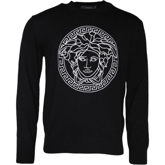 Versace Black Medusa Embroidery Crew Neck Pullover Sweater Versace