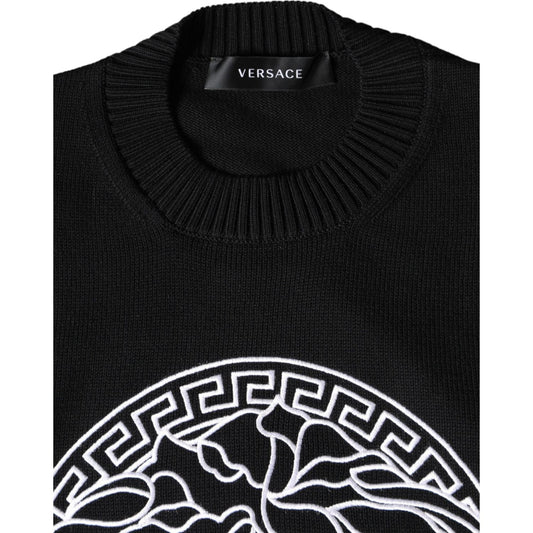 Versace Black Medusa Embroidery Crew Neck Pullover Sweater Versace