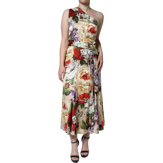 Dolce & Gabbana Multicolor Floral Silk Stretch One Shoulder Dress Dolce & Gabbana