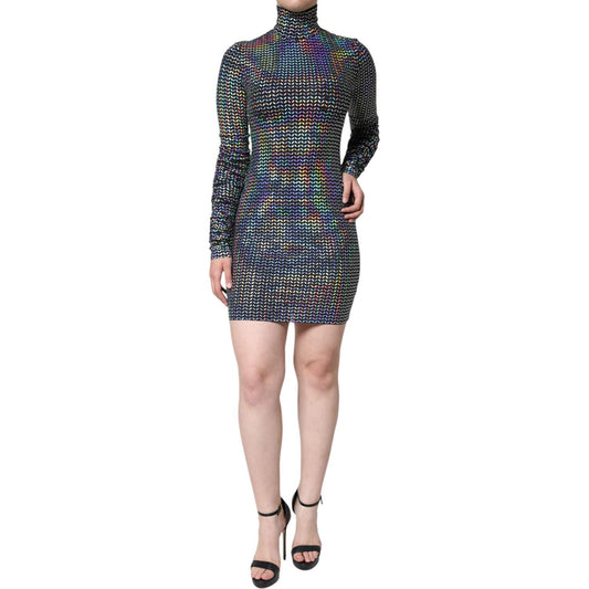 Dolce & Gabbana Silver Embellished Long Sleeves Turtleneck Dress Dolce & Gabbana