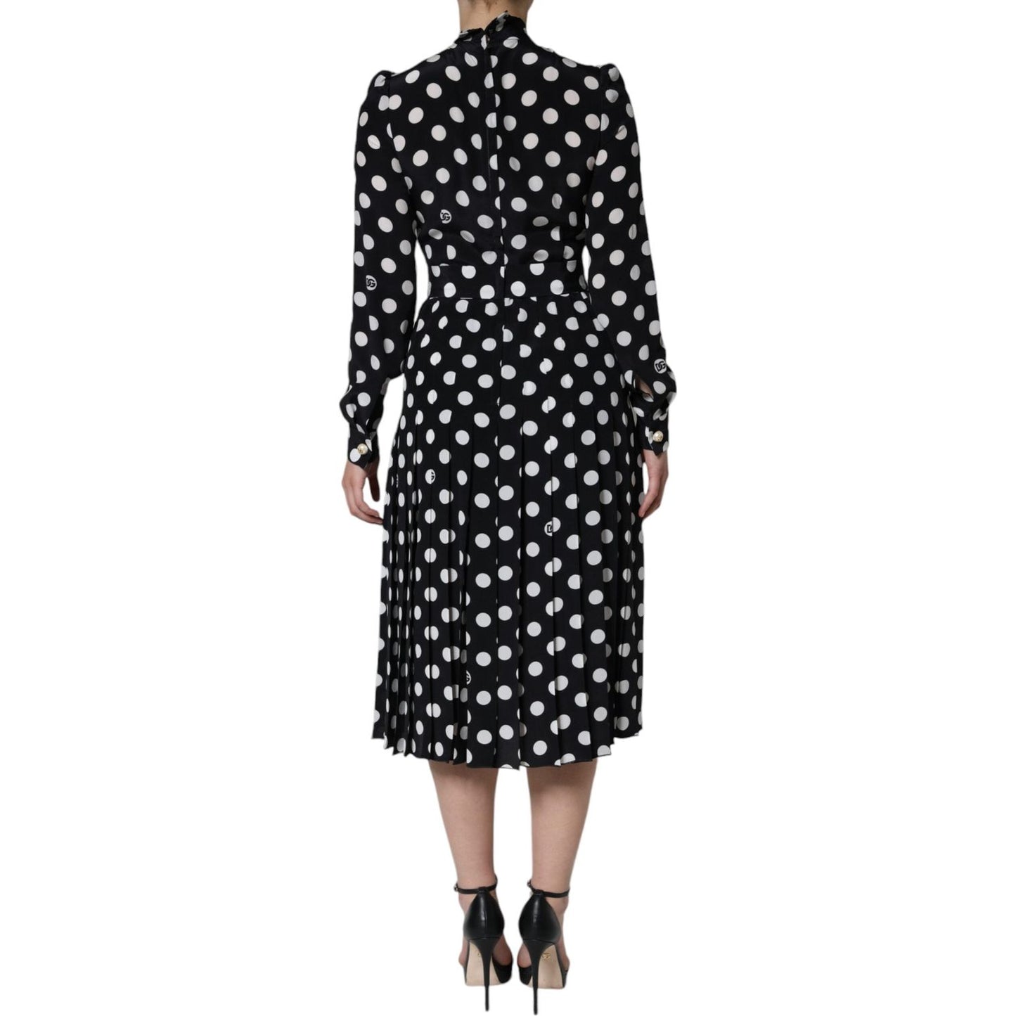 Dolce & Gabbana Black White Polka Dot Ascot Collar Midi Dress Dolce & Gabbana