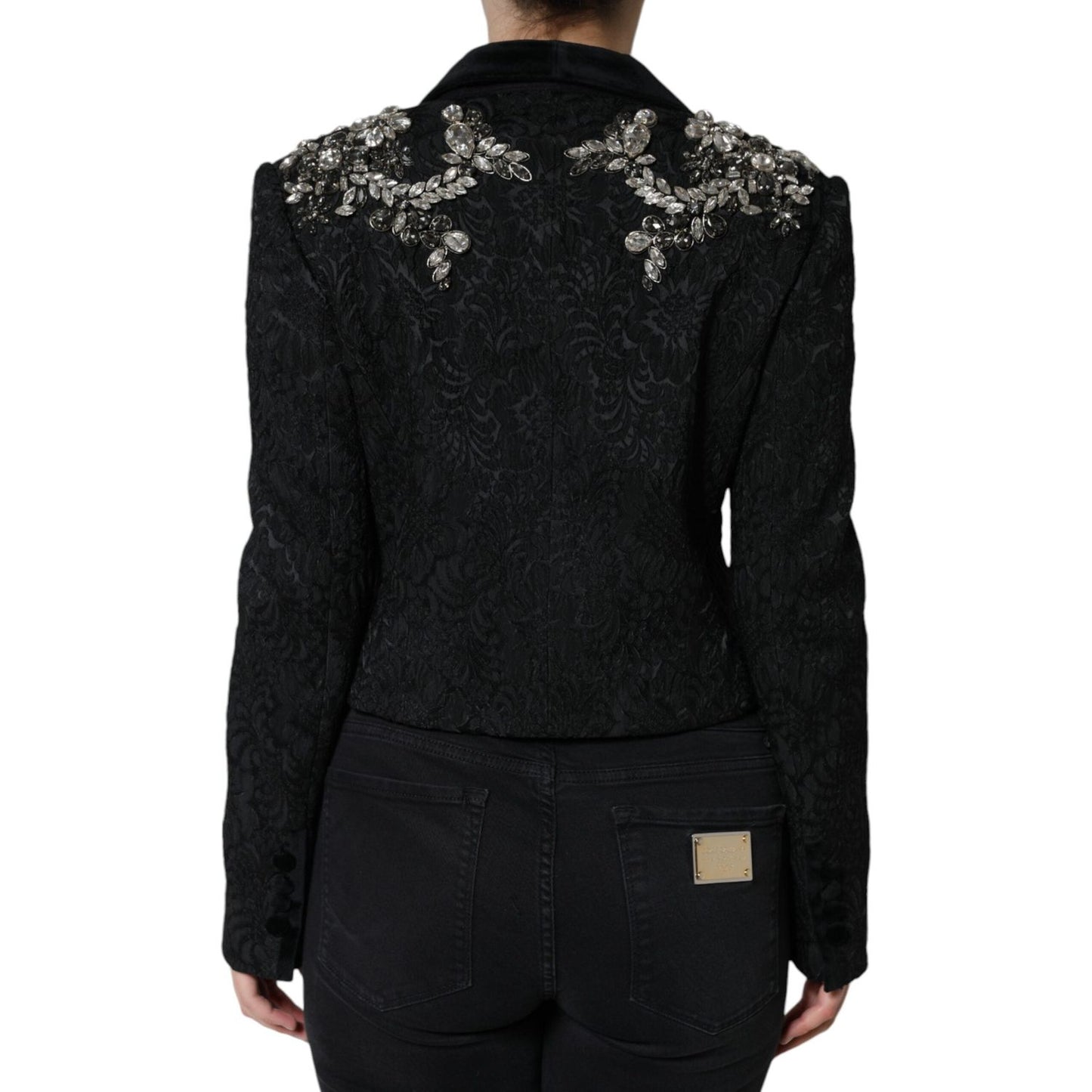 Dolce & Gabbana Black Jacquard Crystal Floral Jacket Blazer Dolce & Gabbana