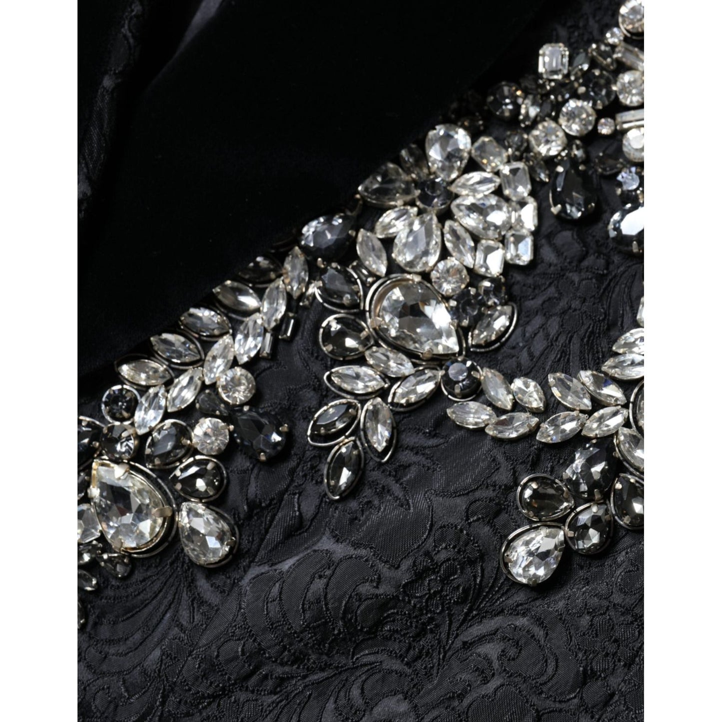 Dolce & Gabbana Black Jacquard Crystal Floral Jacket Blazer Dolce & Gabbana