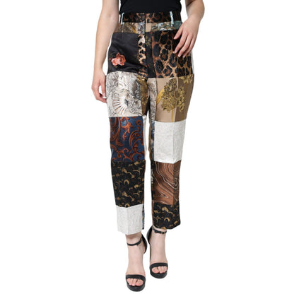 Dolce & Gabbana Multicolor Patchwork Jacquard High Waist Pants 1728,67345645728,Clothing,Dolce & Gabbana,Dress Pants - Pants - Clothing,IT38|XS,Jeans & Pants - Women - Clothing,Material: 100% Cotton,Multicolor,New with tags,Pants - Clothing,Women,Women -