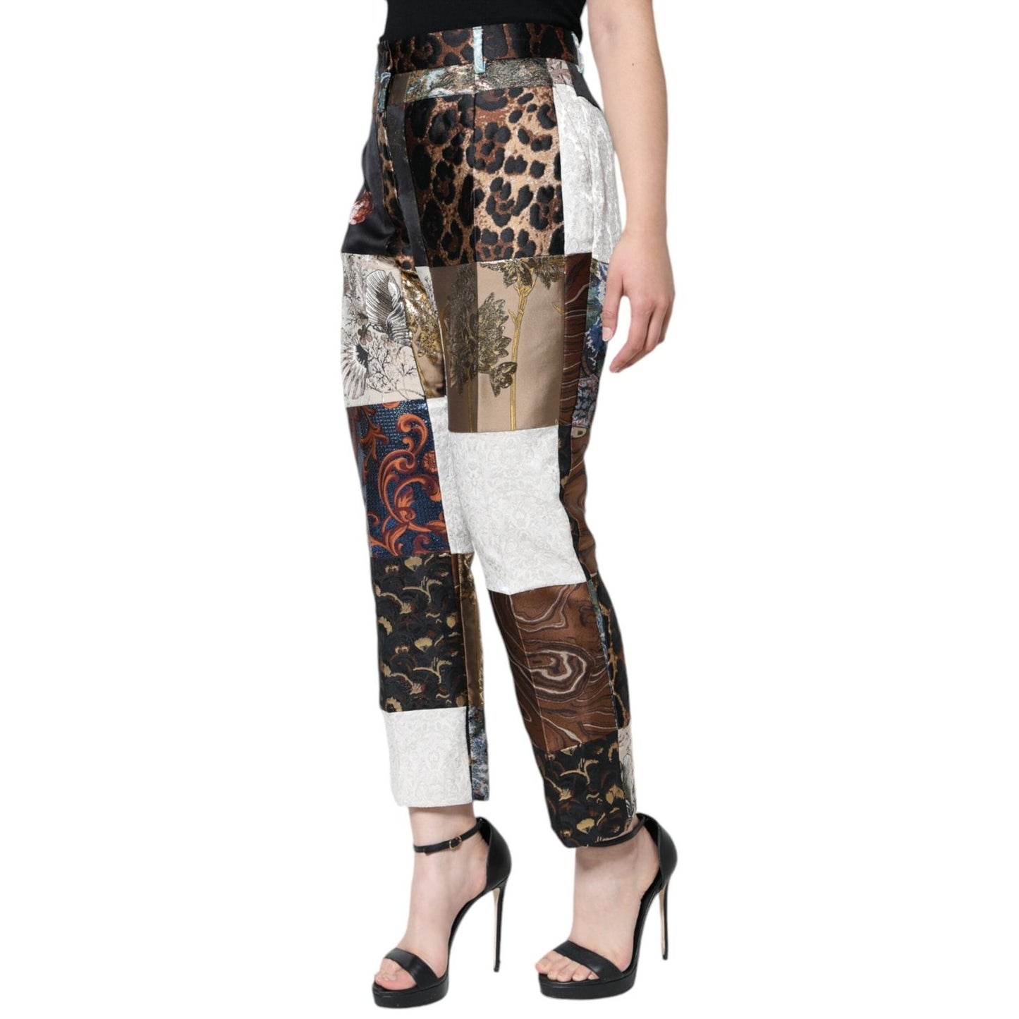 Dolce & Gabbana Multicolor Patchwork Jacquard High Waist Pants 1728,67345645728,Clothing,Dolce & Gabbana,Dress Pants - Pants - Clothing,IT38|XS,Jeans & Pants - Women - Clothing,Material: 100% Cotton,Multicolor,New with tags,Pants - Clothing,Women,Women -