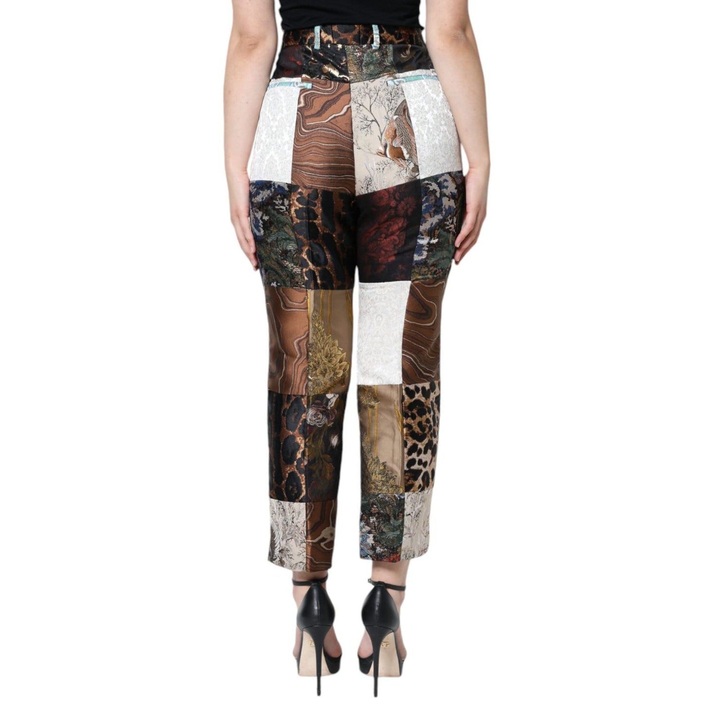 Dolce & Gabbana Multicolor Patchwork Jacquard High Waist Pants 1728,67345645728,Clothing,Dolce & Gabbana,Dress Pants - Pants - Clothing,IT38|XS,Jeans & Pants - Women - Clothing,Material: 100% Cotton,Multicolor,New with tags,Pants - Clothing,Women,Women -