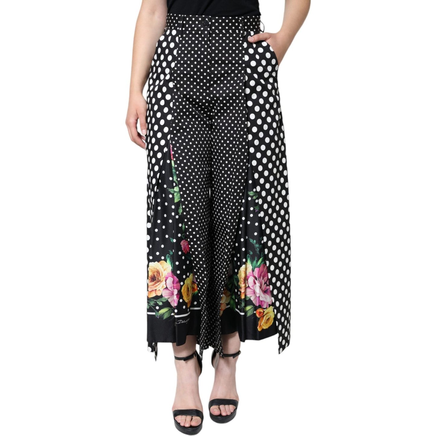 Dolce & Gabbana Black Patchwork High Waist Wide Leg Pants Dolce & Gabbana