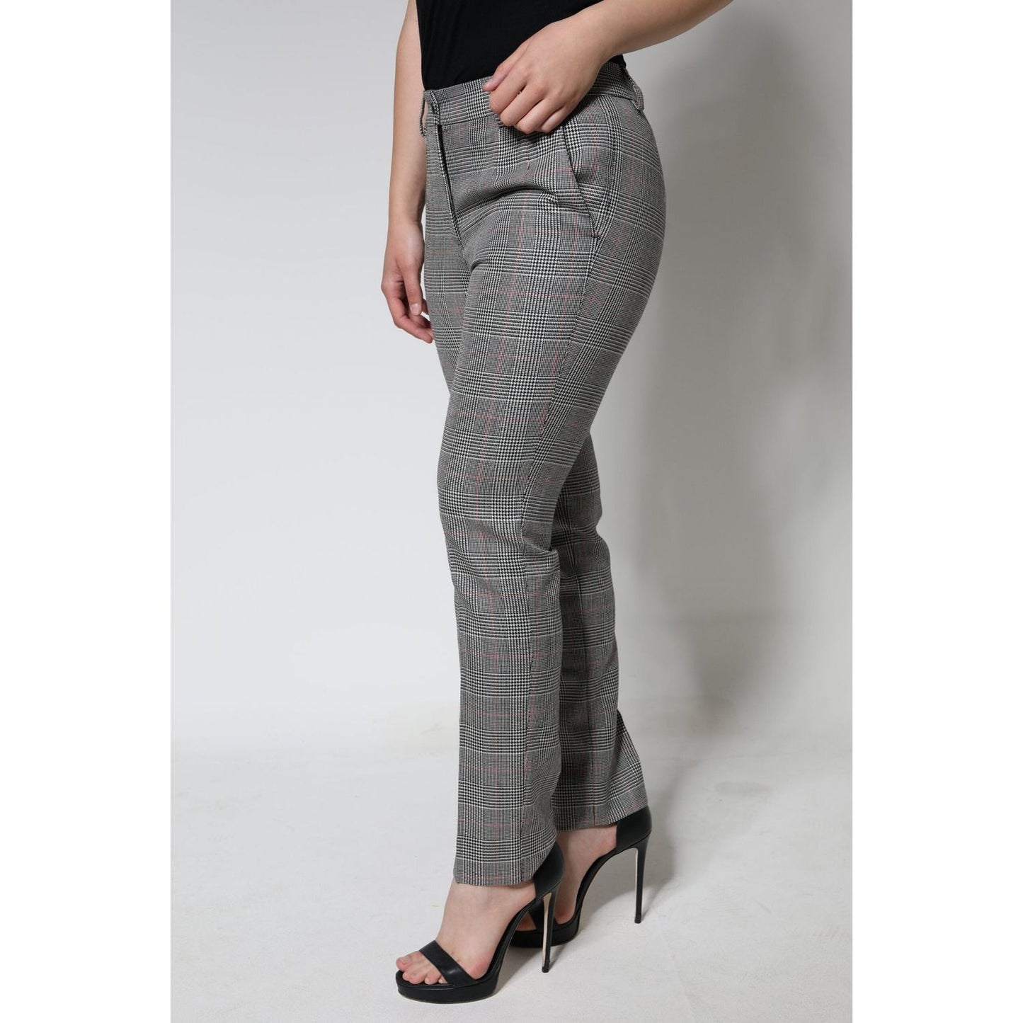 Dolce & Gabbana Gray Plaid Wool Mid Waist Women Tapered Pants Dolce & Gabbana