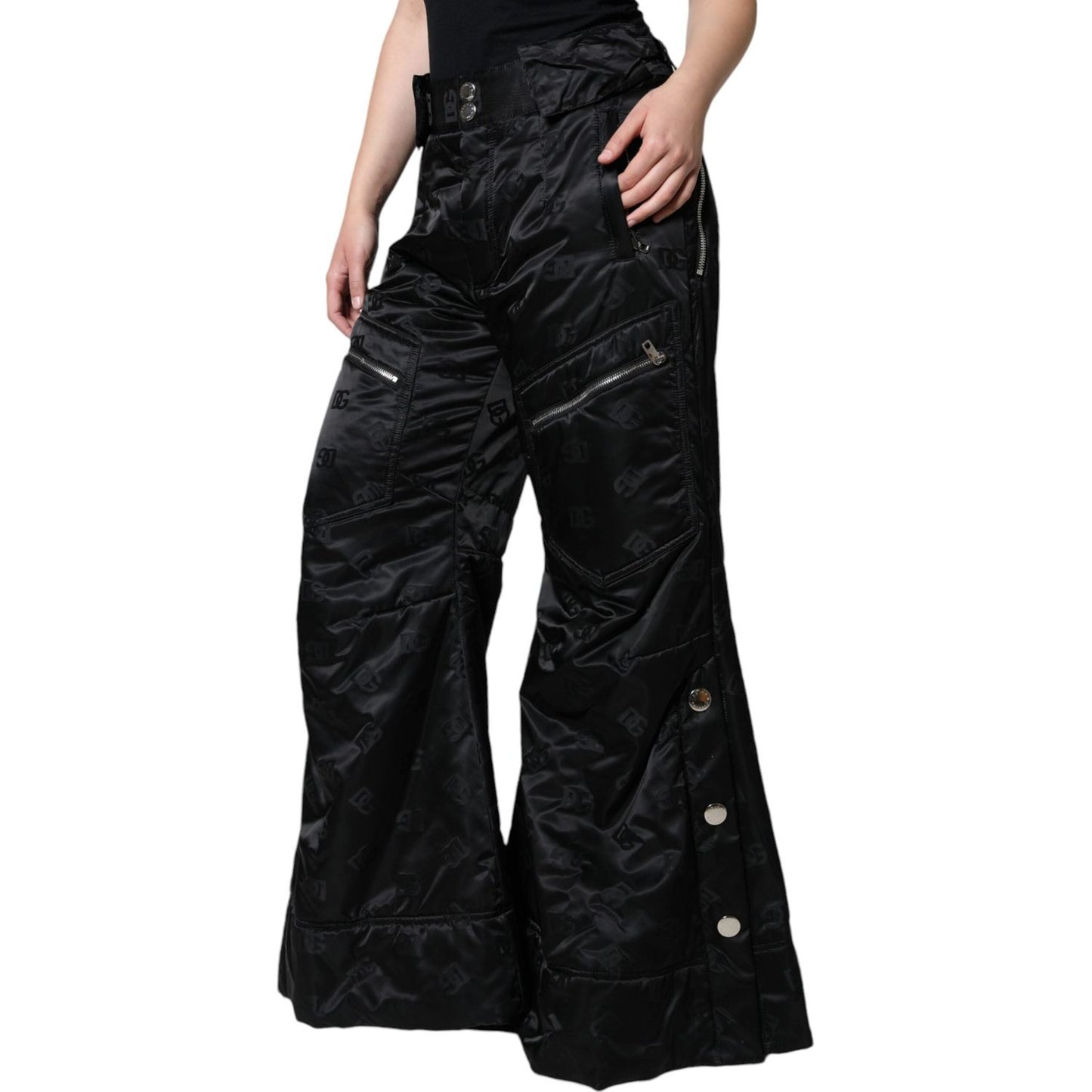 Dolce & Gabbana Black Quilted High Waist Women Wide Leg Pants Dolce & Gabbana