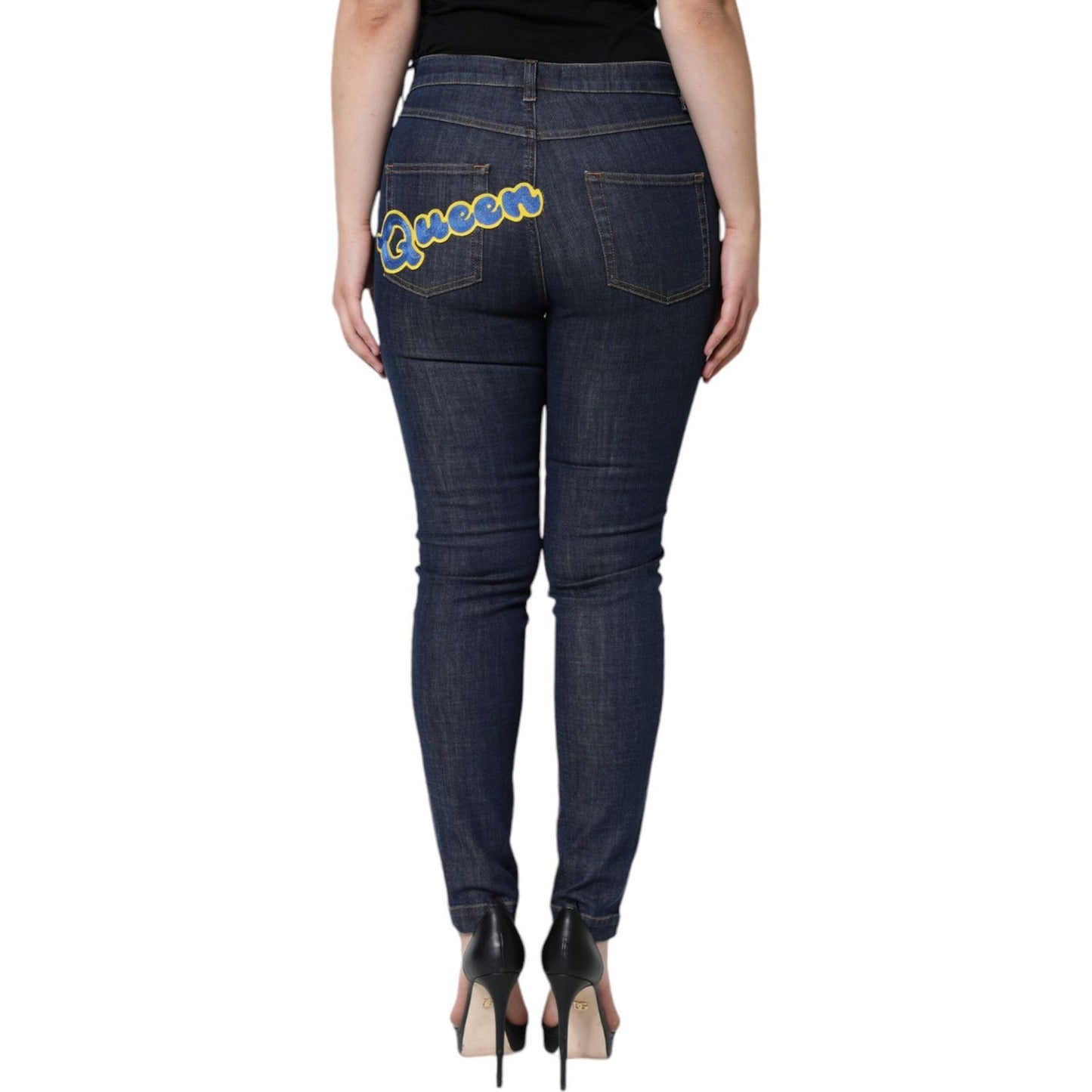 Dolce & Gabbana Dark Blue QUEEN Cotton Skinny Denim Jeans Dolce & Gabbana