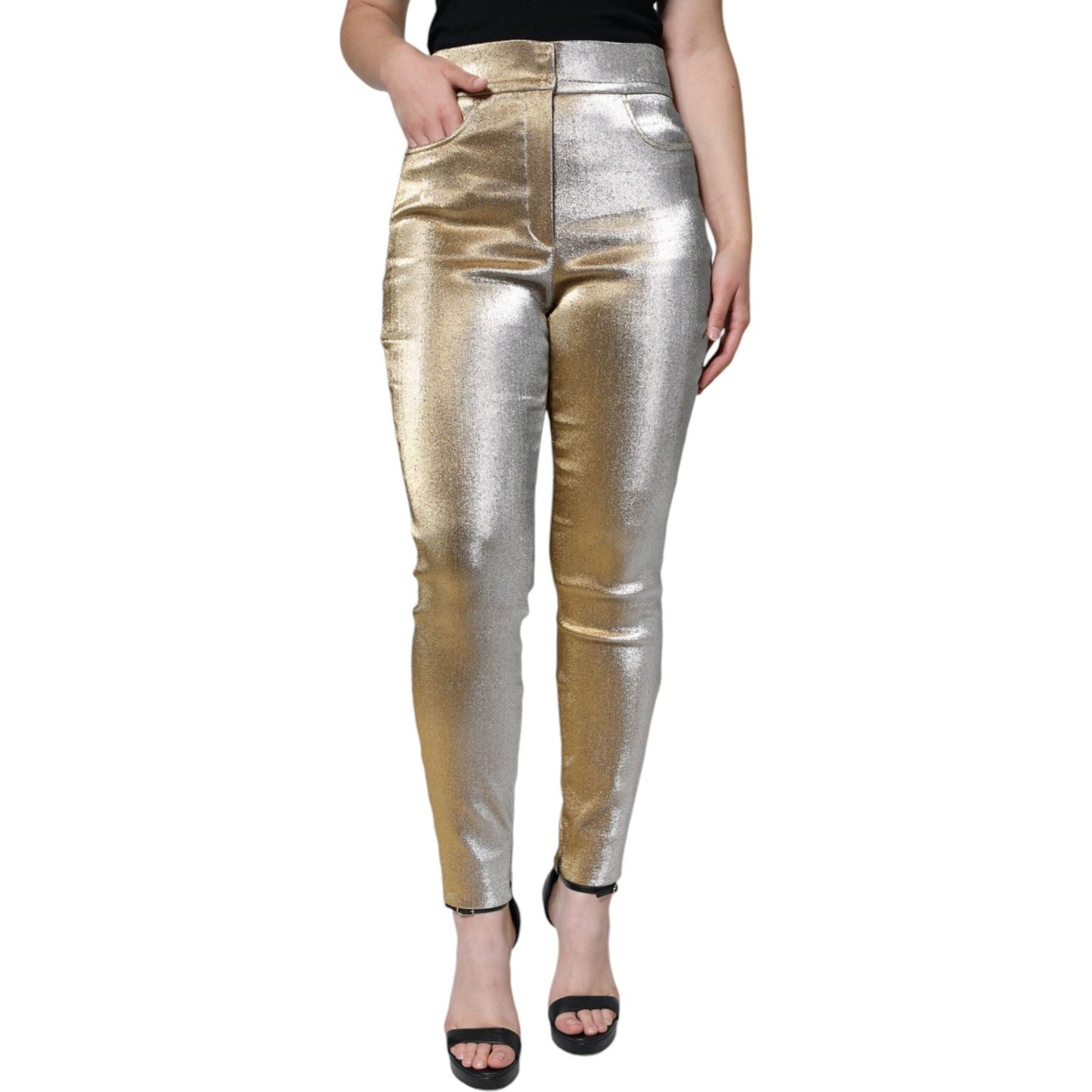 Dolce & Gabbana Metallic Gold High Waist Skinny Pants Dolce & Gabbana