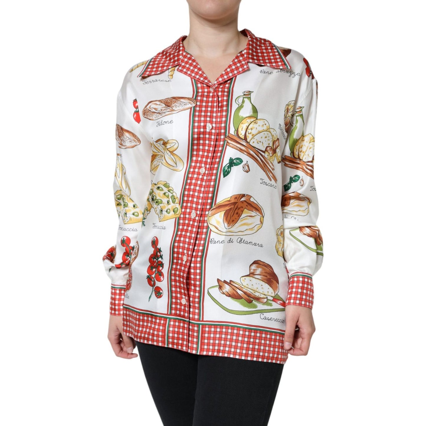 Dolce & Gabbana Multicolor Bread Print Collared Blouse Top Dolce & Gabbana