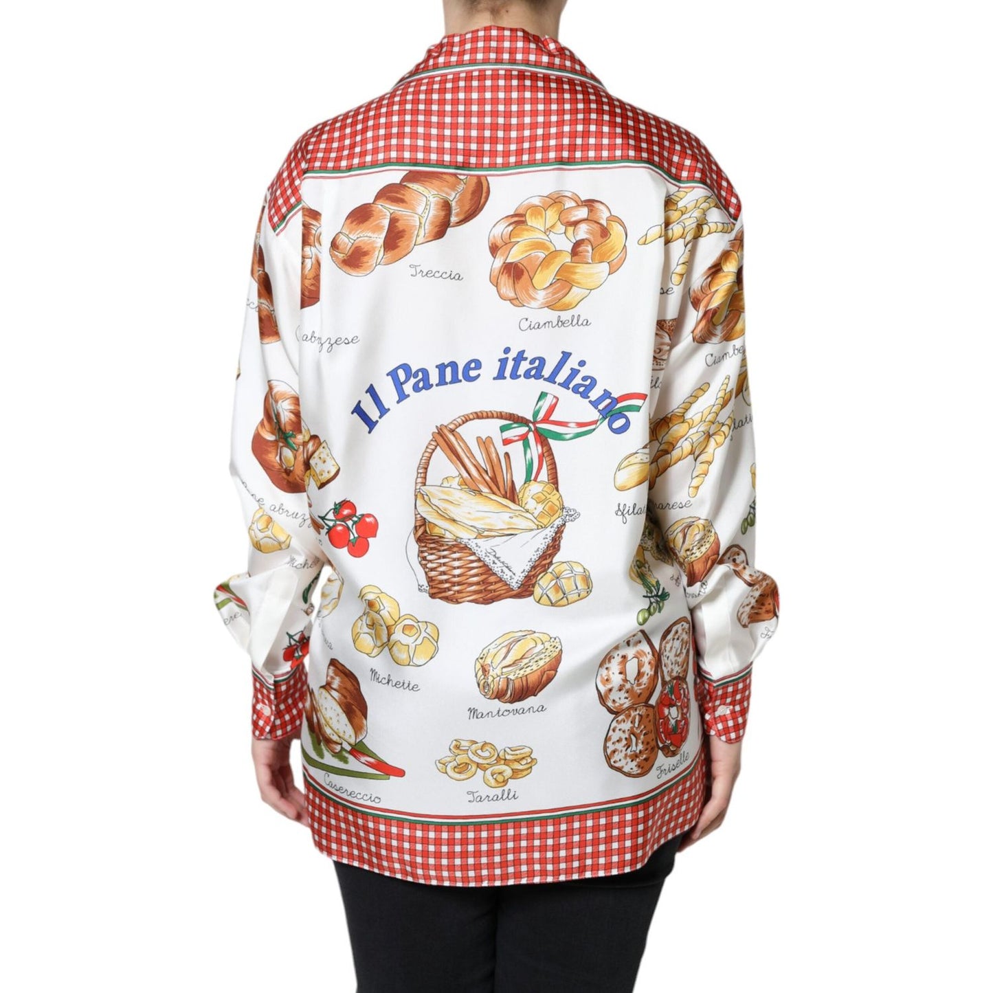 Dolce & Gabbana Multicolor Bread Print Collared Blouse Top Dolce & Gabbana