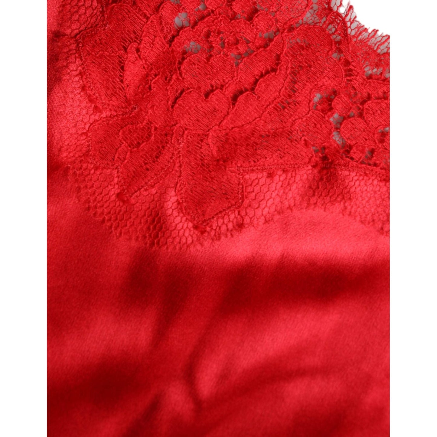 Dolce & Gabbana Red Satin Lace Trim Round Neck Blouse Top Dolce & Gabbana