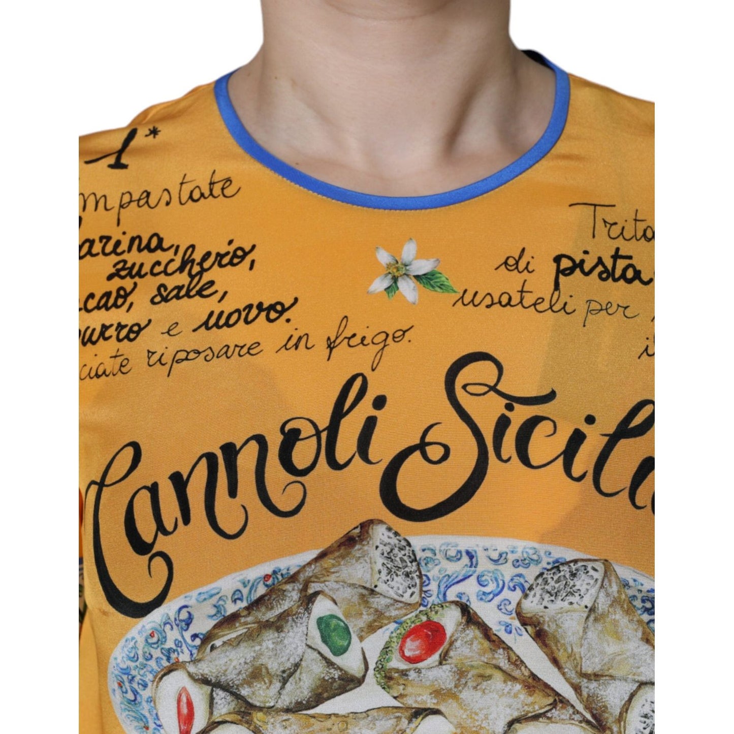 Dolce & Gabbana Orange Silk Cannoli Siciliana Print Short Sleeves Top Dolce & Gabbana