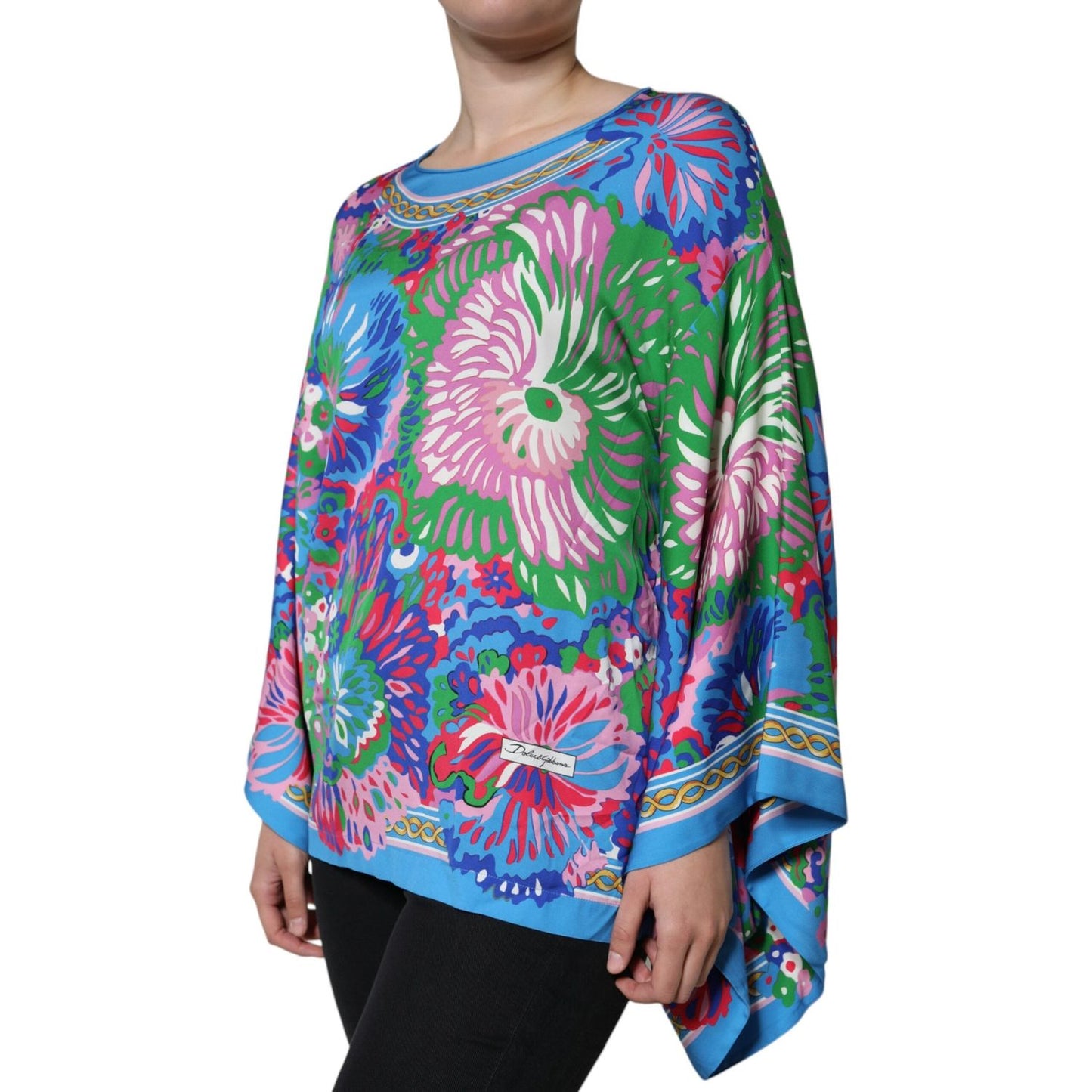 Dolce & Gabbana Multicolor Floral Charmeuse Kimono Sleeve Tunic Top Dolce & Gabbana