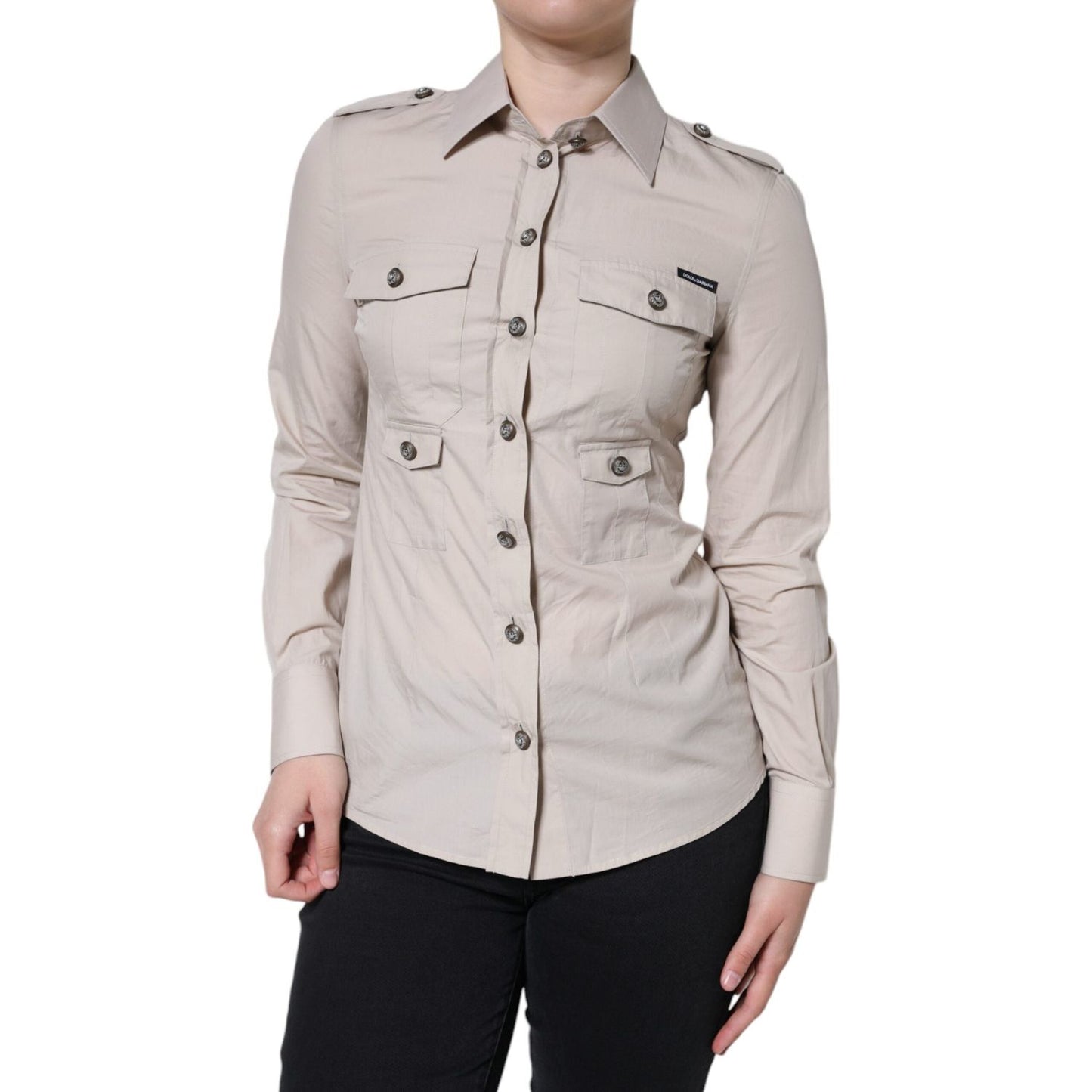 Dolce & Gabbana Beige Cotton Collared Button Down Shirt Top 1728,67345645728,Beige,Blouses - Shirts - Clothing,Clothing,Dolce & Gabbana,IT38 | XS,IT42|M,Material: 100% Cotton,New with tags,Shirts - Clothing,Tops & T-Shirts - Women - Clothing,Women,Women -