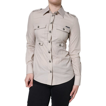 Dolce & Gabbana Beige Cotton Collared Button Down Shirt Top 1728,67345645728,Beige,Blouses - Shirts - Clothing,Clothing,Dolce & Gabbana,IT38 | XS,IT42|M,Material: 100% Cotton,New with tags,Shirts - Clothing,Tops & T-Shirts - Women - Clothing,Women,Women -