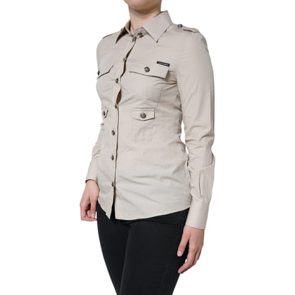 Dolce & Gabbana Beige Cotton Collared Button Down Shirt Top 1728,67345645728,Beige,Blouses - Shirts - Clothing,Clothing,Dolce & Gabbana,IT38 | XS,IT42|M,Material: 100% Cotton,New with tags,Shirts - Clothing,Tops & T-Shirts - Women - Clothing,Women,Women -
