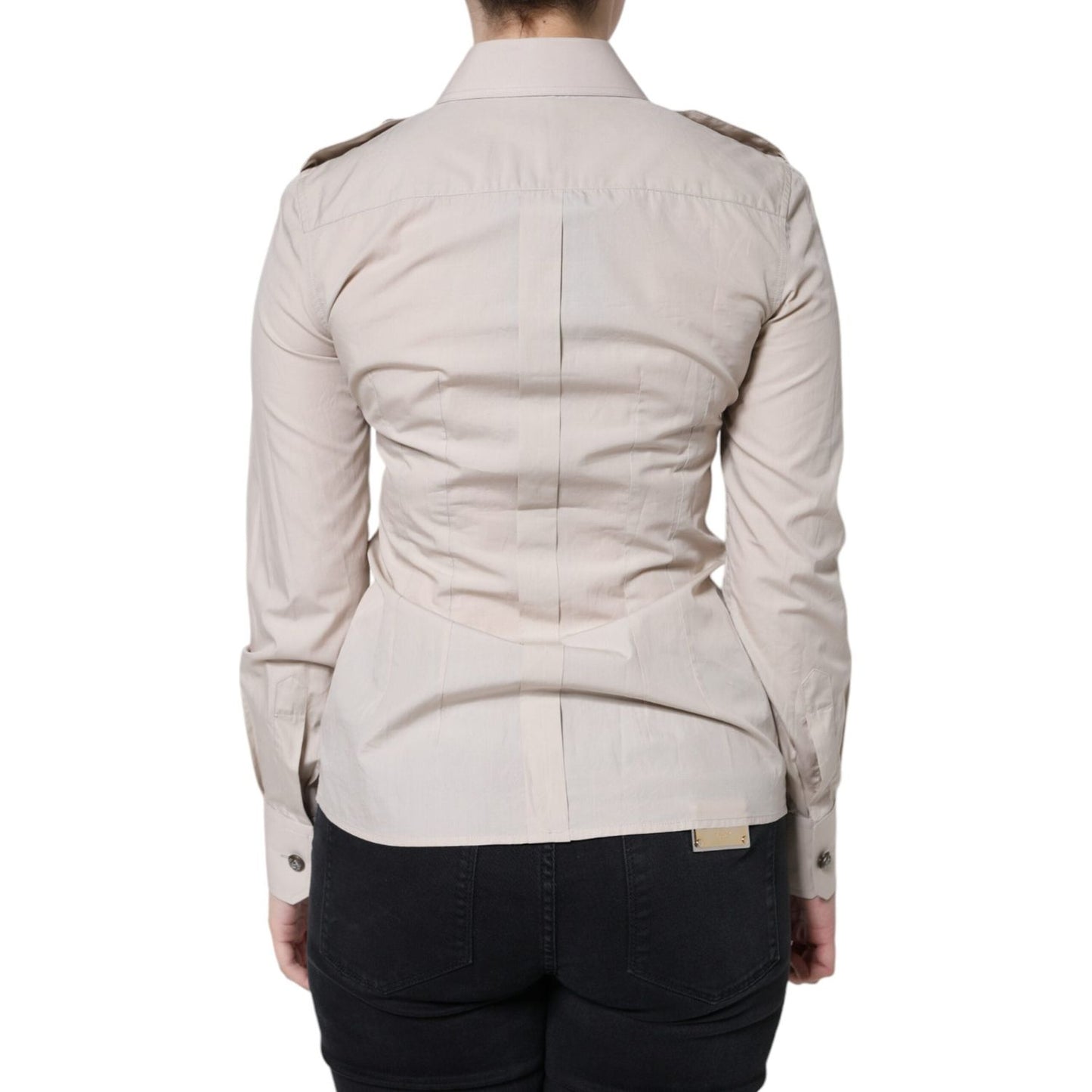 Dolce & Gabbana Beige Cotton Collared Button Down Shirt Top 1728,67345645728,Beige,Blouses - Shirts - Clothing,Clothing,Dolce & Gabbana,IT38 | XS,IT42|M,Material: 100% Cotton,New with tags,Shirts - Clothing,Tops & T-Shirts - Women - Clothing,Women,Women -