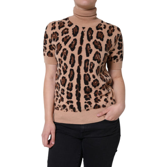 Dolce & Gabbana Beige Leopard Print Wool Turtleneck Top Dolce & Gabbana