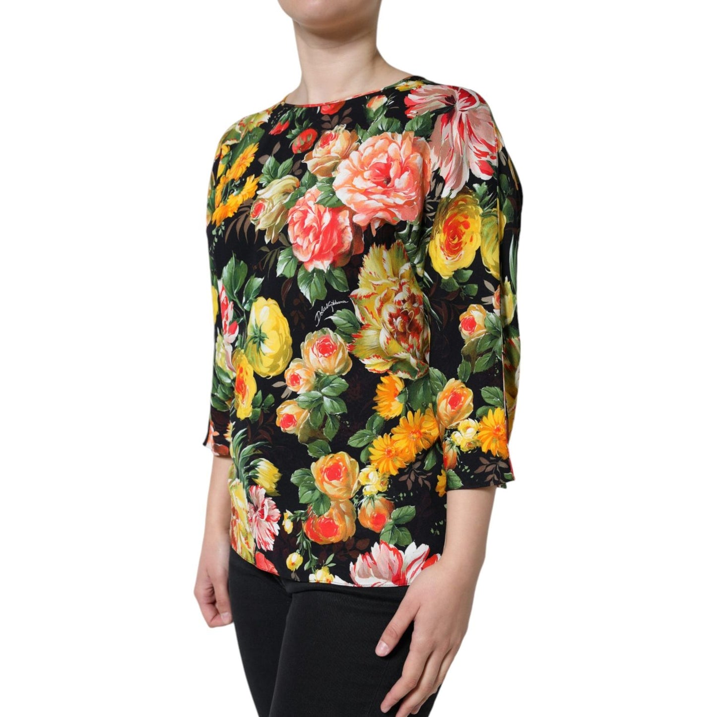 Dolce & Gabbana Multicolor Floral Viscose Round Neck Blouse Top Dolce & Gabbana