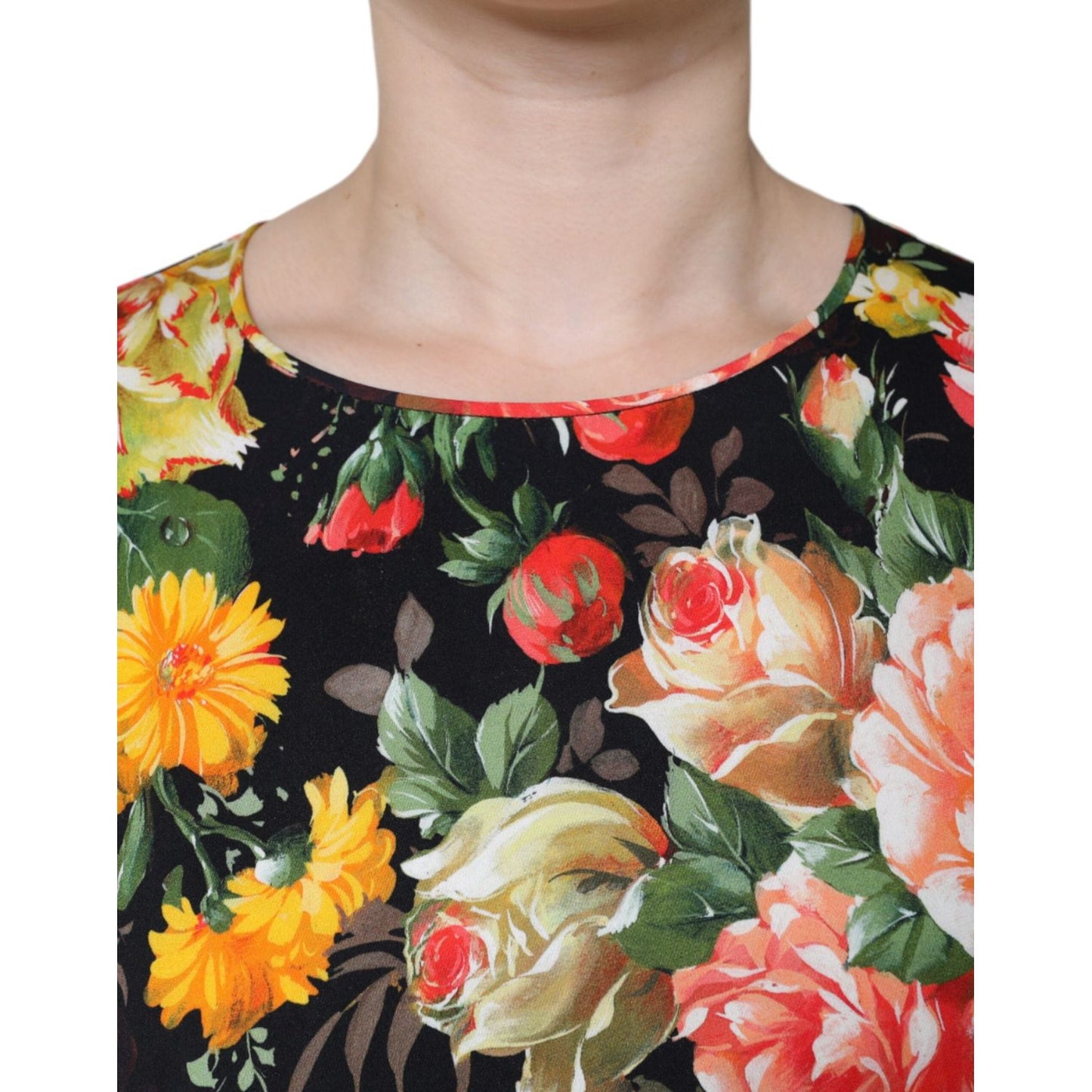 Dolce & Gabbana Multicolor Floral Viscose Round Neck Blouse Top Dolce & Gabbana