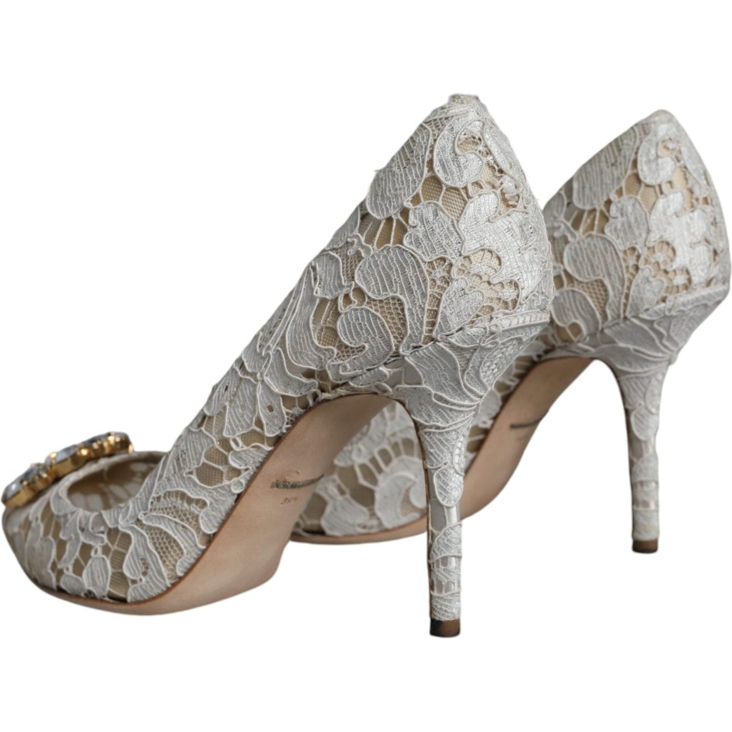 Dolce & Gabbana White Taormina Lace Crystal Heel Pumps Shoes Dolce & Gabbana