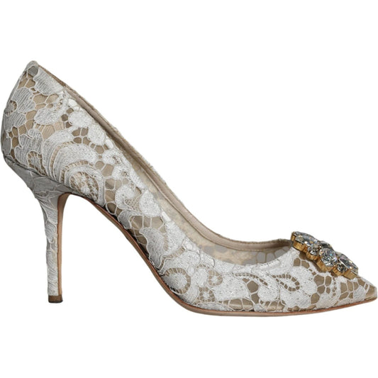 Dolce & Gabbana White Taormina Lace Crystal Heel Pumps Shoes Dolce & Gabbana