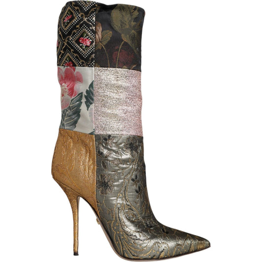 Dolce & Gabbana Multicolor Patchwork Print Heeled Boots Shoes Dolce & Gabbana