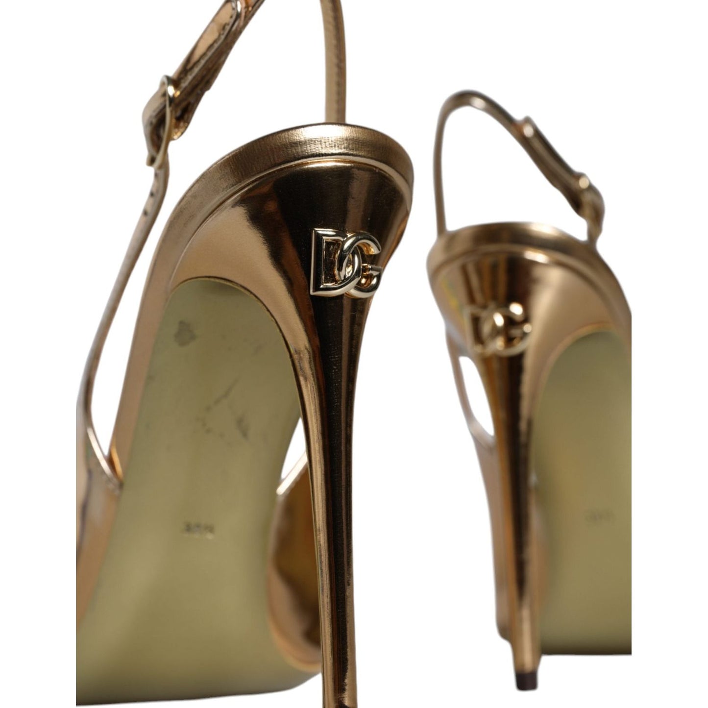 Dolce & Gabbana Gold Patent Leather Heels Slingback Shoes Dolce & Gabbana