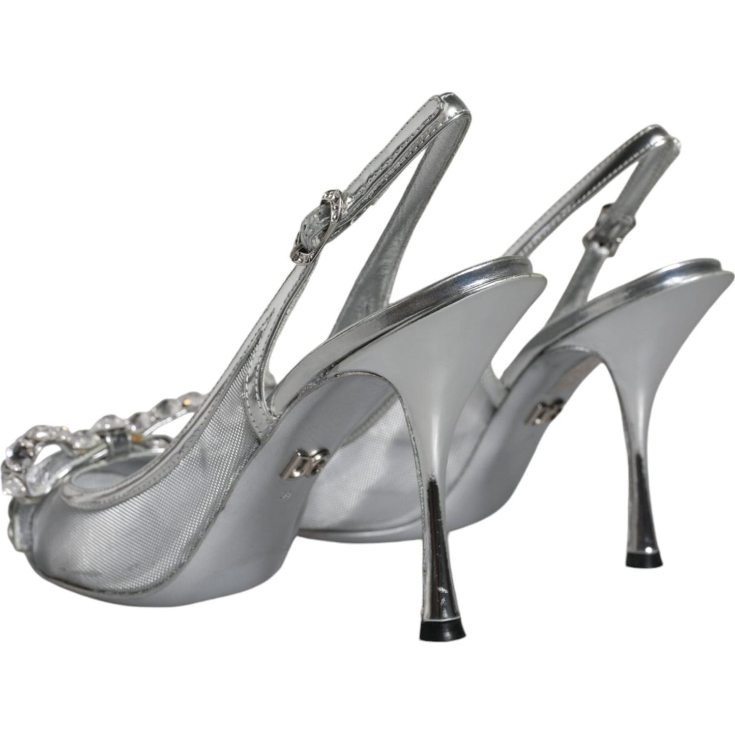 Dolce & Gabbana Silver Mesh Crystal Embellished Slingback Shoes Dolce & Gabbana