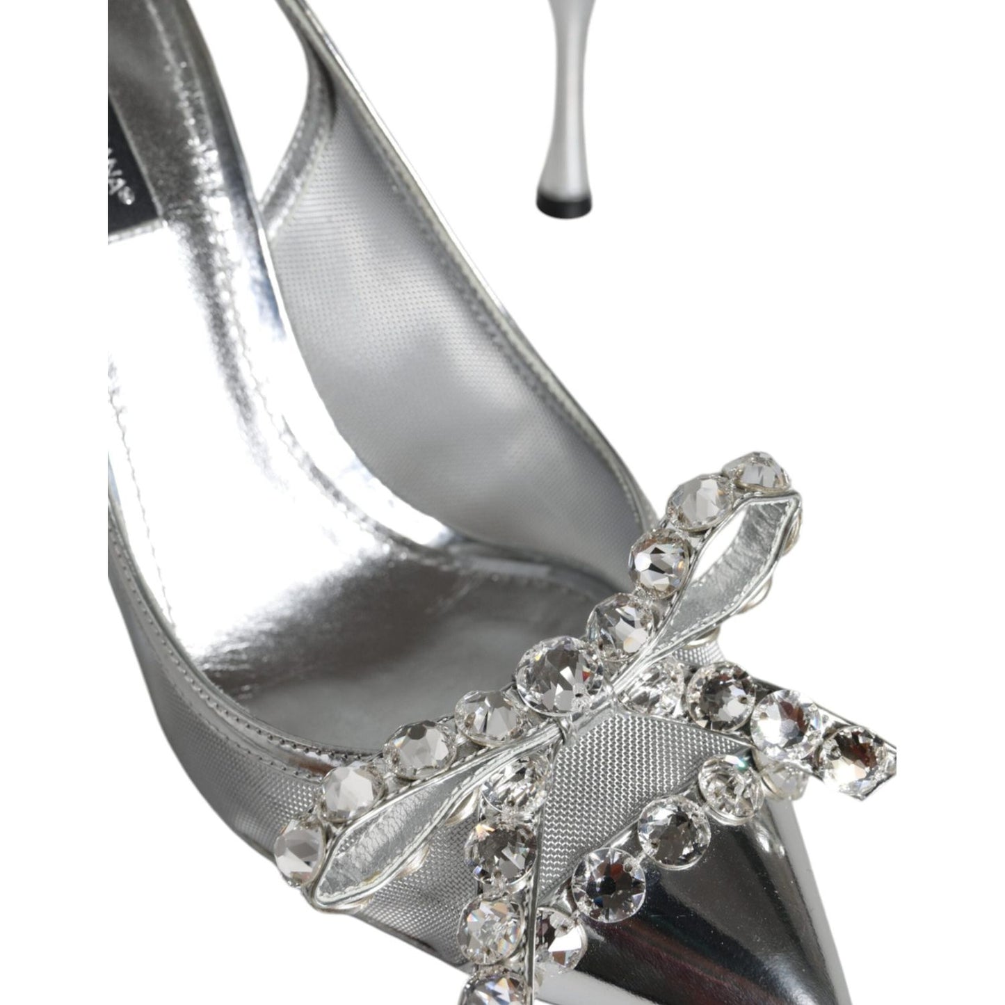 Dolce & Gabbana Silver Mesh Crystal Embellished Slingback Shoes Dolce & Gabbana