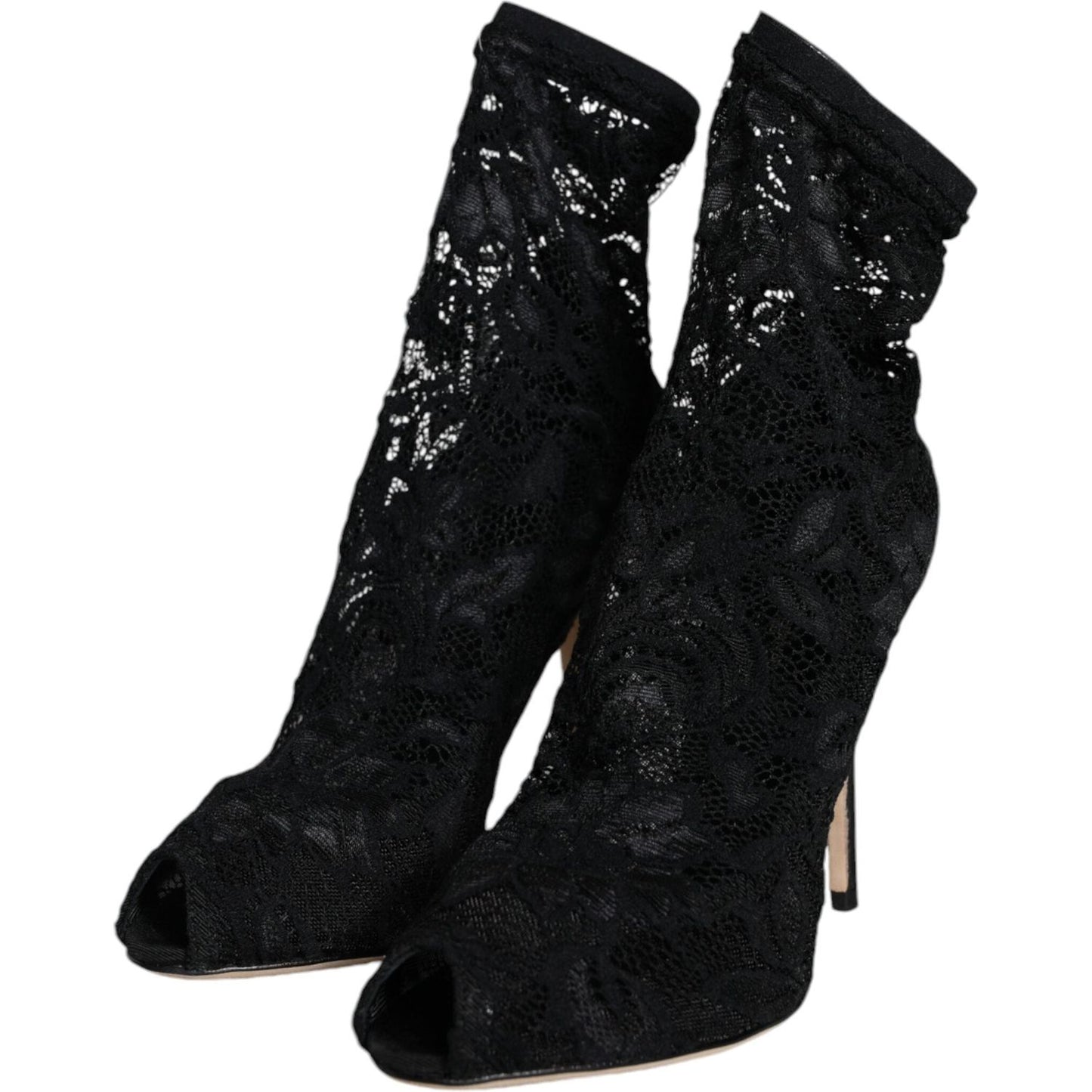 Dolce & Gabbana Black Lace Stretch Heels Mid Calf Boot Shoes Dolce & Gabbana