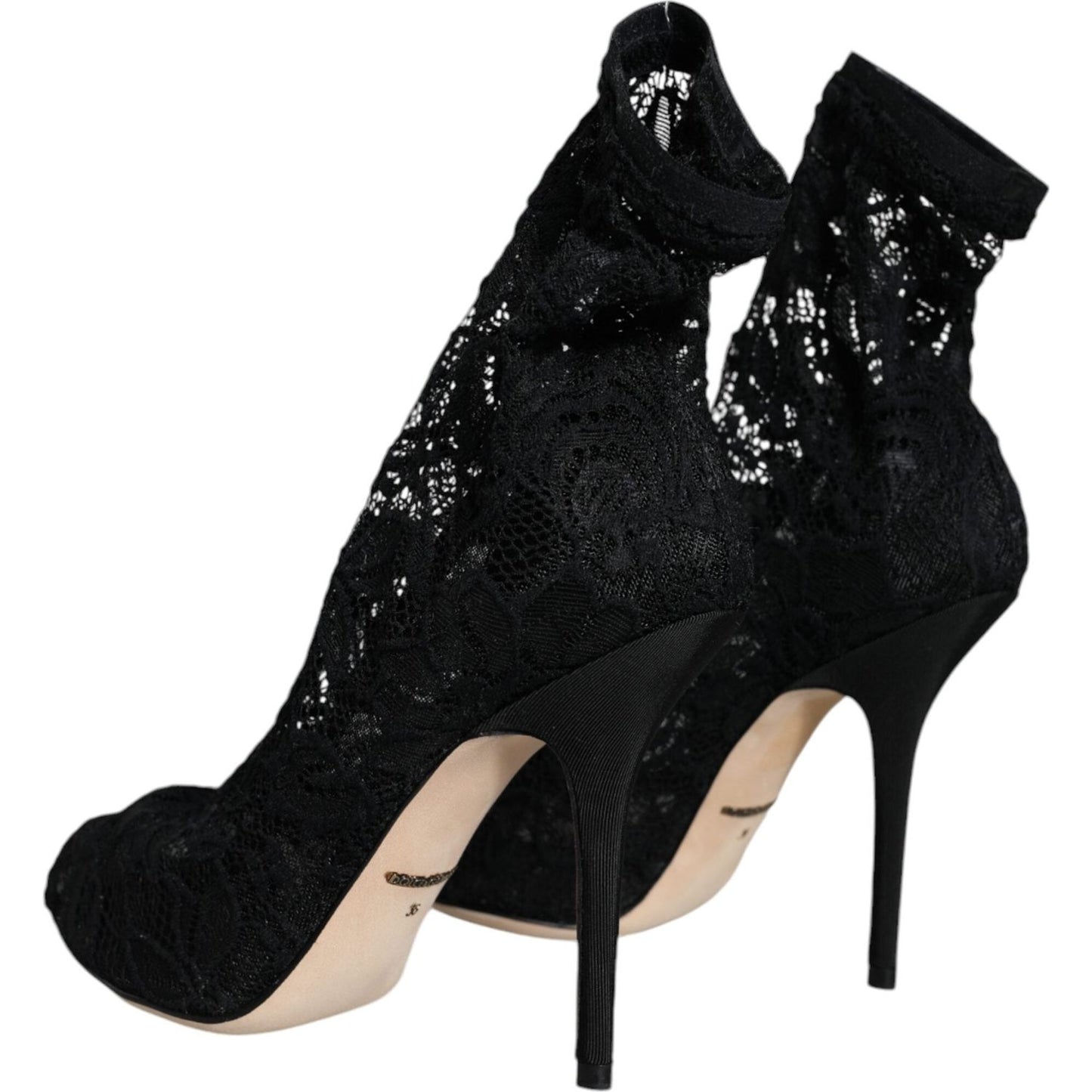 Dolce & Gabbana Black Lace Stretch Heels Mid Calf Boot Shoes Dolce & Gabbana