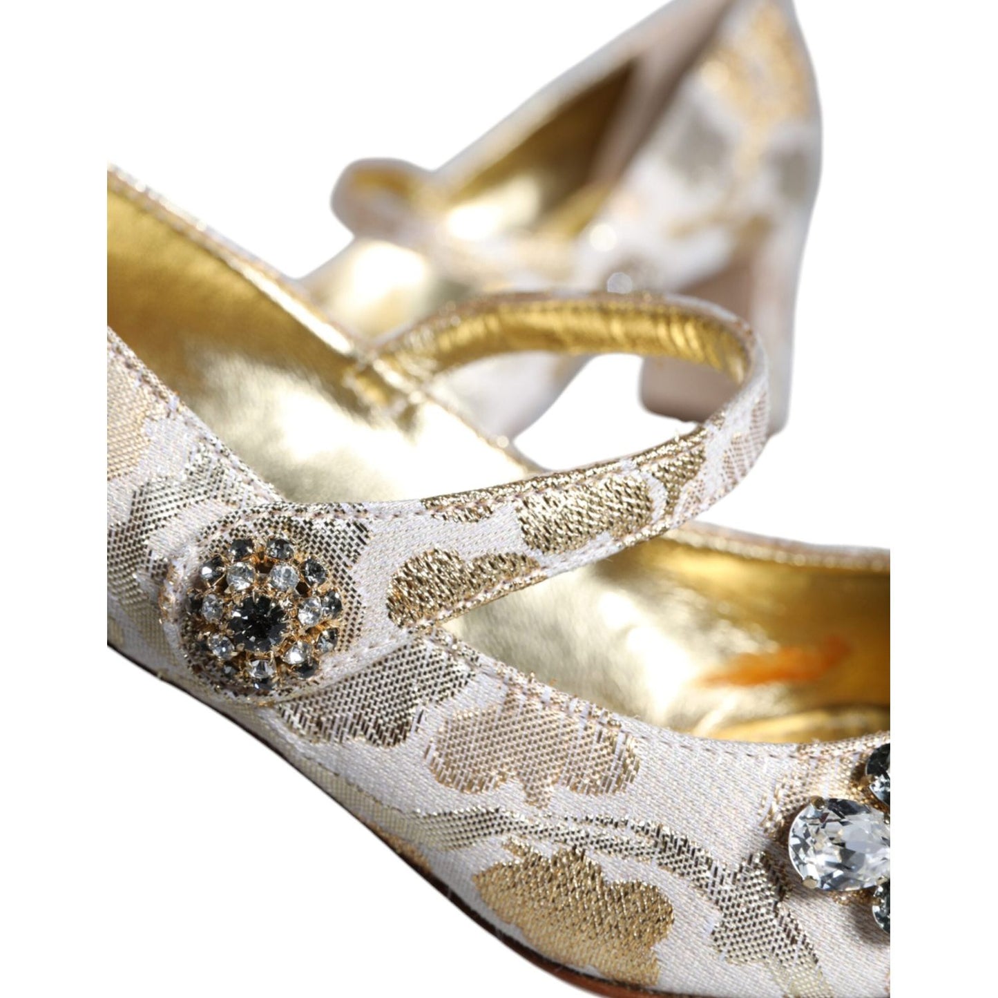 Dolce & Gabbana Gold Jacquard Crystal Mary Janes Pumps Shoes Dolce & Gabbana