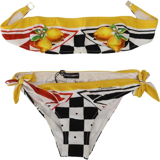 Dolce & Gabbana Multicolor Carretto Lemon 2 Pc Swimwear Bikini Top Bottom Dolce & Gabbana