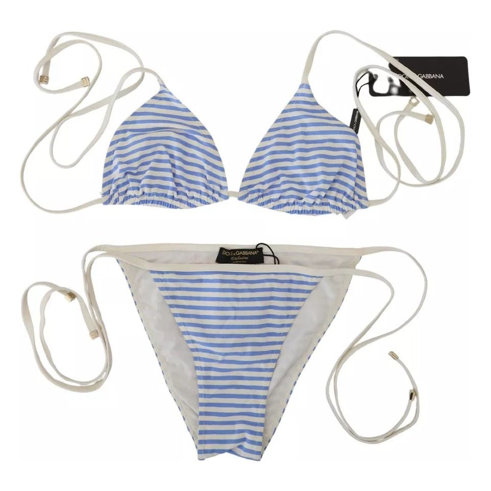 Dolce & Gabbana White Blue Stripes Bikini Top Bottom Beachwear Swimwear Dolce & Gabbana