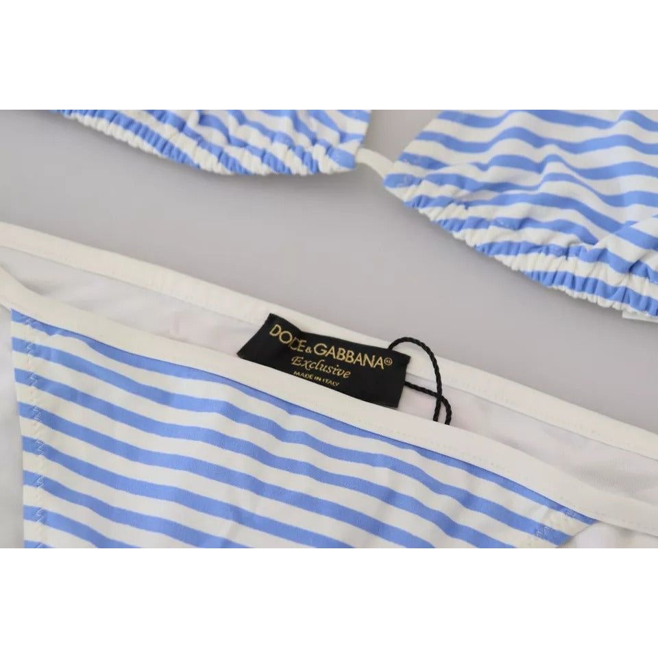 Dolce & Gabbana White Blue Stripes Bikini Top Bottom Beachwear Swimwear Dolce & Gabbana