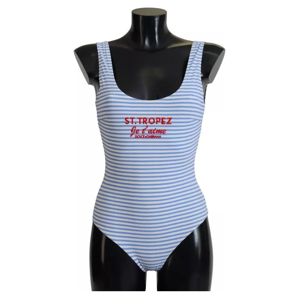 Dolce & Gabbana White Blue Stripes One Piece Beachwear Swimwear Dolce & Gabbana