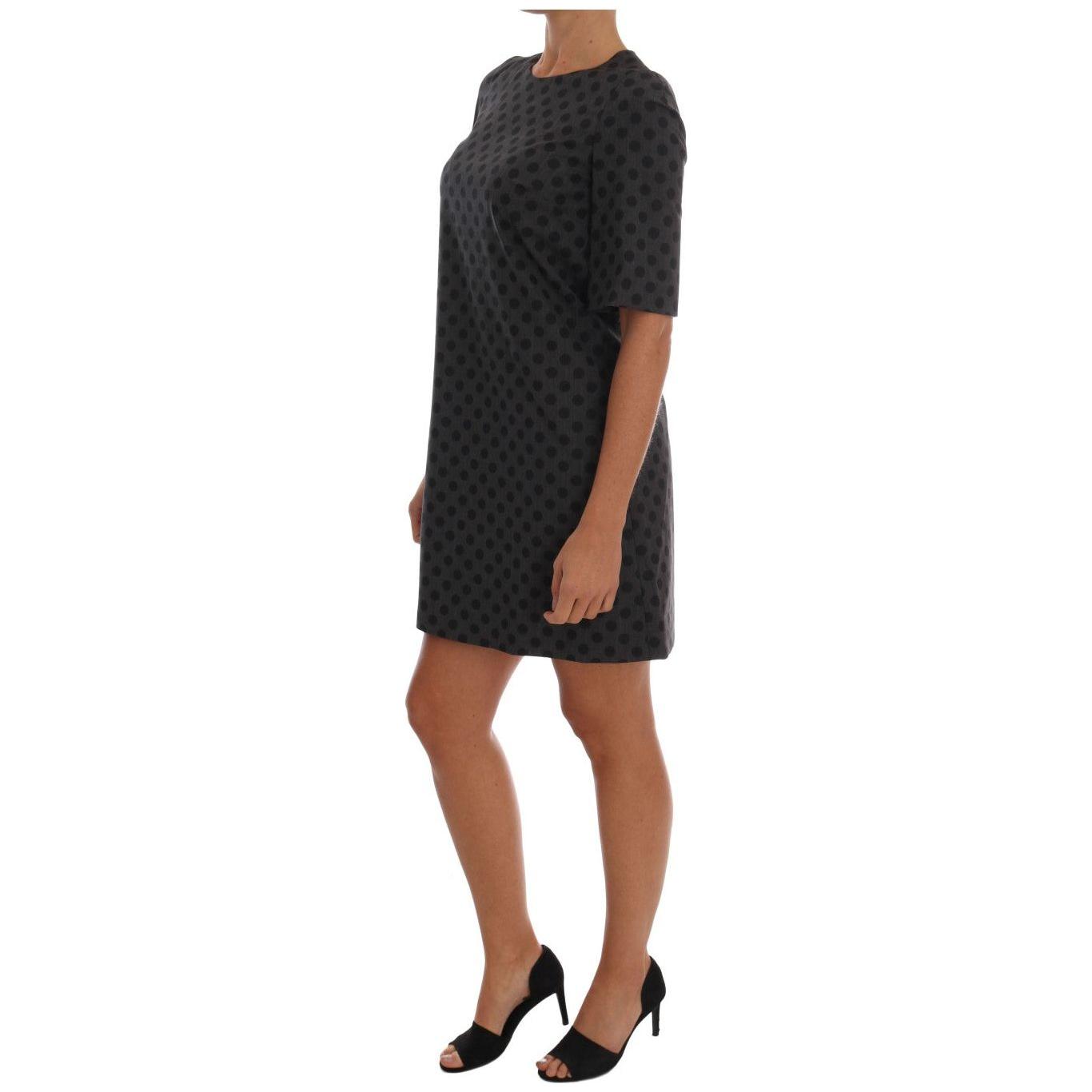 Dolce & Gabbana Gray Polka Dotted Wool Stretch Dress 1728,3% Elastane stretch,67345645728,Clothing,Dolce & Gabbana,Dresses - Clothing,Dresses - Women - Clothing,Gray,IT38|XS,Material: 97% Wool,New with tags,Short - Dresses - Clothing,Shortsleeve - Dresses