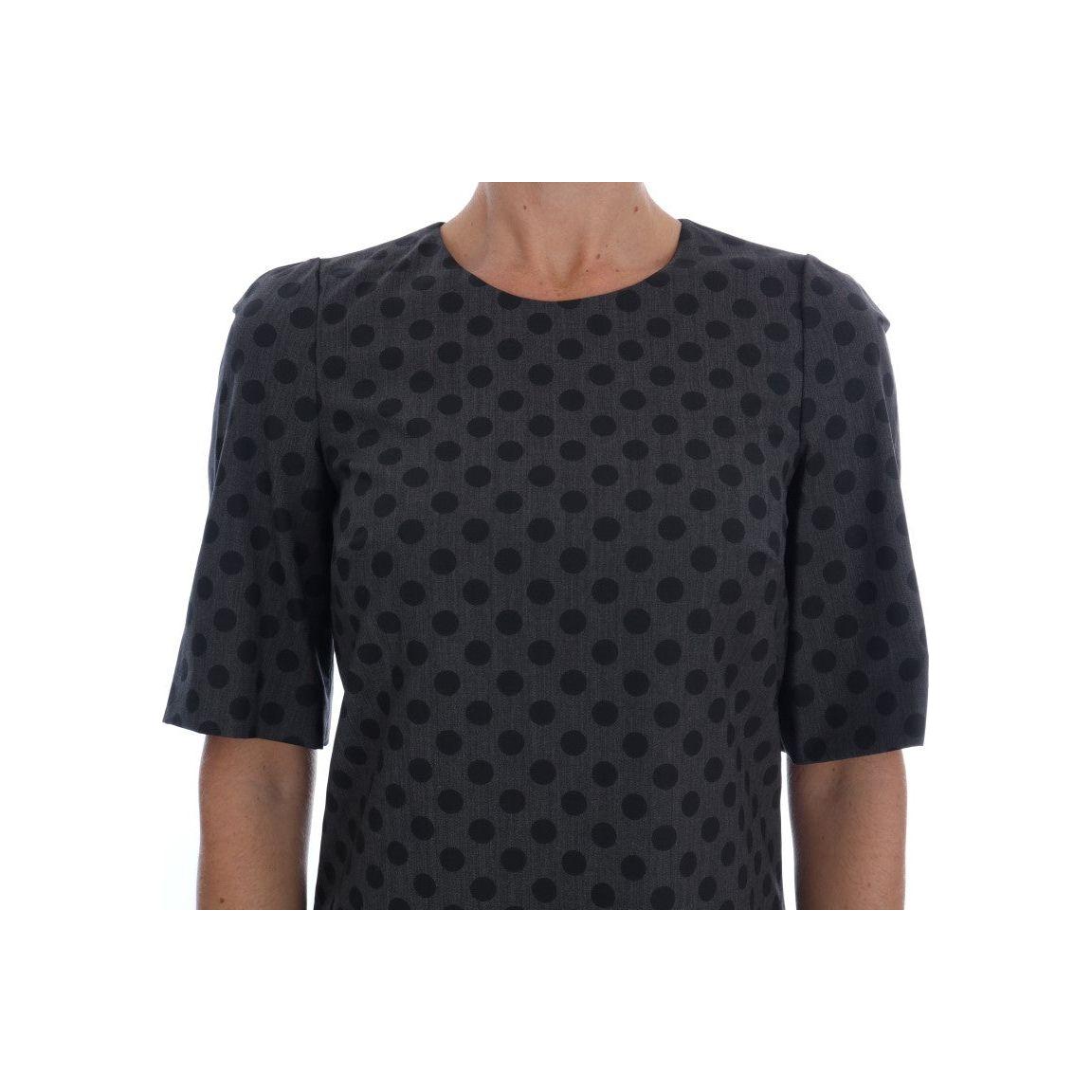 Dolce & Gabbana Gray Polka Dotted Wool Stretch Dress 1728,3% Elastane stretch,67345645728,Clothing,Dolce & Gabbana,Dresses - Clothing,Dresses - Women - Clothing,Gray,IT38|XS,Material: 97% Wool,New with tags,Short - Dresses - Clothing,Shortsleeve - Dresses