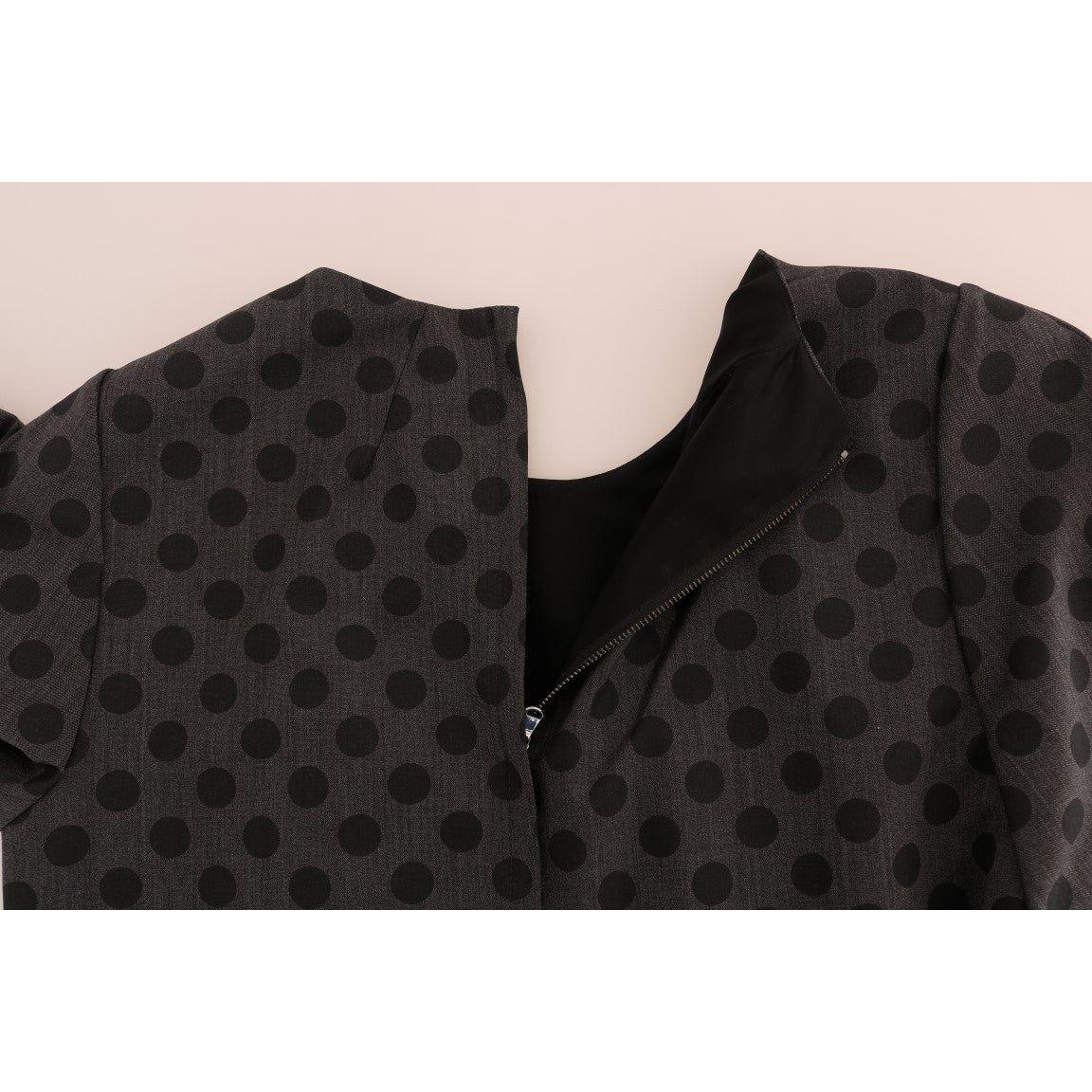 Dolce & Gabbana Gray Polka Dotted Wool Stretch Dress 1728,3% Elastane stretch,67345645728,Clothing,Dolce & Gabbana,Dresses - Clothing,Dresses - Women - Clothing,Gray,IT38|XS,Material: 97% Wool,New with tags,Short - Dresses - Clothing,Shortsleeve - Dresses