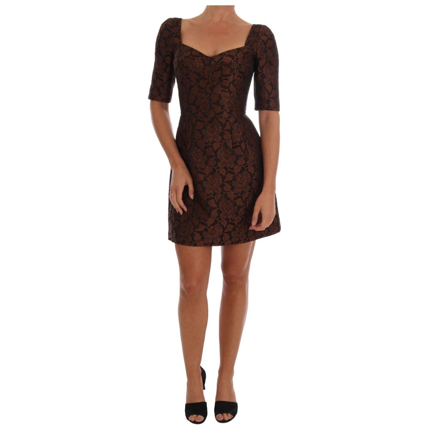 Dolce & Gabbana Chic Brown Mini Wool Blend Dress Dresses Dolce & Gabbana