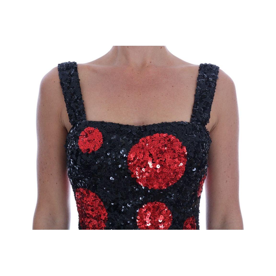 Dolce & Gabbana Black Red Polka Sequined Shift Dress 1728,67345645728,70% Polyester,Black,Clothing,Dolce & Gabbana,Dresses - Clothing,Dresses - Women - Clothing,IT40|S,Material: 30% PA,Midi - Dresses - Clothing,New with tags,Sleeveless - Dresses - Clothin