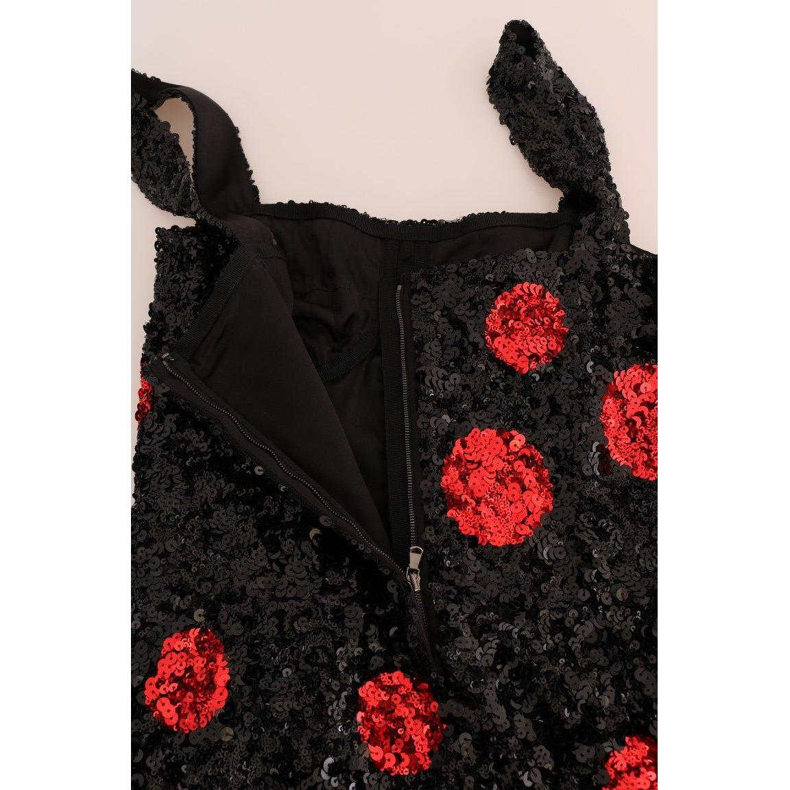Dolce & Gabbana Black Red Polka Sequined Shift Dress 1728,67345645728,70% Polyester,Black,Clothing,Dolce & Gabbana,Dresses - Clothing,Dresses - Women - Clothing,IT40|S,Material: 30% PA,Midi - Dresses - Clothing,New with tags,Sleeveless - Dresses - Clothin