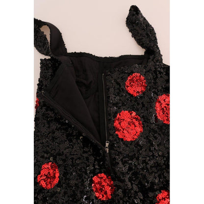 Dolce & Gabbana Black Red Polka Sequined Shift Dress 1728,67345645728,70% Polyester,Black,Clothing,Dolce & Gabbana,Dresses - Clothing,Dresses - Women - Clothing,IT40|S,Material: 30% PA,Midi - Dresses - Clothing,New with tags,Sleeveless - Dresses - Clothin